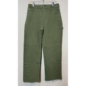 Anthropologie Daze Just Right Cargo Denim Jeans Olive Green Raw Hem Women’s 29